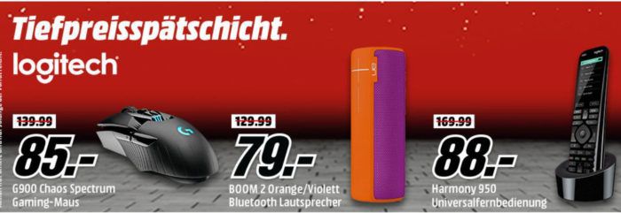 Media Markt Logitech Tiefpreisspätschicht   z. B. LOGITECH Harmony 950 Universalfernbedienung statt 139€ für 88, €
