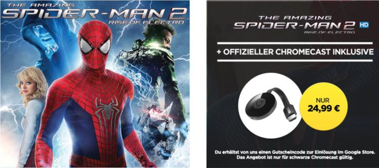 Google Chromecast 2 + HD Stream: The Amazing Spider Man 2 für 24,99€