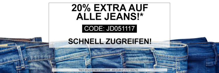 20% Extra Rabatt auf alle Jeans bei Jeans Direct  bis Mitternacht