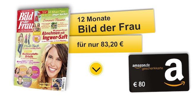 Knaller! 12 Monate Bild der Frau für 83,20€ + 80€ Amazon Gutschein