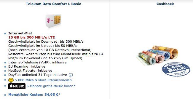 10GB LTE Telekom Data Comfort Datentarif für 34,95€ mtl. + 500€ Cashback   Friends mit 20GB!