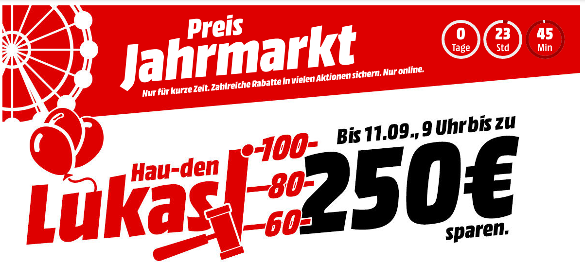 Knaller! Media Markt Preisjahrmarkt   bis  200€ auf Kopfhörer, Speicherkarten, Festplatten, Kaffeemaschinen, TVs, Handys ...uvm.