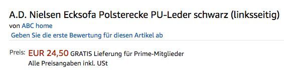 Preisfehler! A.D. Nielsen Ecksofa Polsterecke aus PU Leder für 24,50€