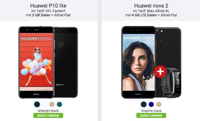 Sparhandy Mega Deals unter 20€ mtl.   z.B. o2 Allnet mit 4GB LTE + Huawei Nova 2 Smartphone + Honor Smartband