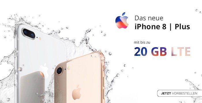 Apple iPhone 8 64GB für 1€ + o2 Free L mit 20GB LTE für 54,99€ mtl.