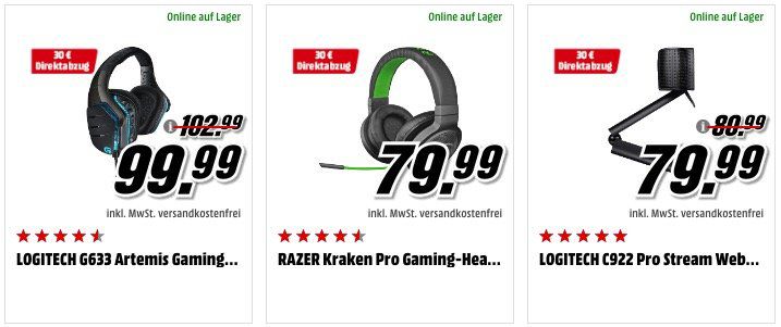 30€ Direkt Abzug bei Media Markt   z.B. Logitech G633 Artemis Gaming Headset für 69,99€ (statt 95€)