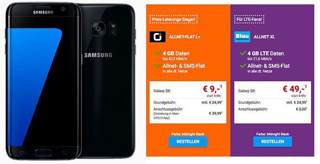 Samsung Galaxy S7 Edge ab 9€ + Vodafone oder o2 Tarif mit 4GB für 24,99€ mtl.