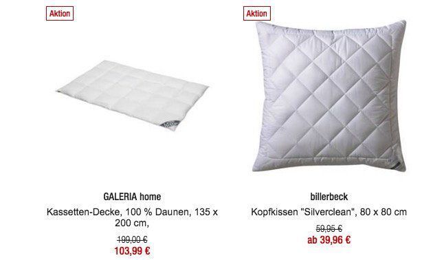 20% Rabatt auf Bettwaren, Matratzen und Rahmen bei Galeria Kaufhof