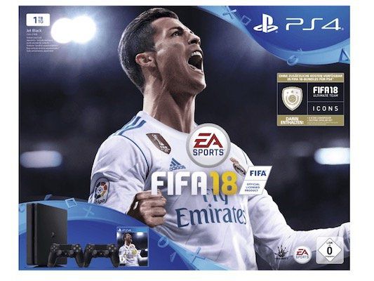 Playstation 4 mit 1TB + Fifa 18 + 2. Controller + 14 Tage PS Plus für 299€ (statt 349€)