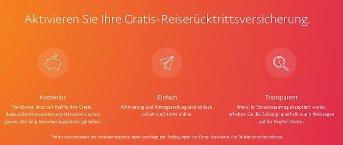 Gratis Reiserücktrittsversicherung bis 300€ über Paypal