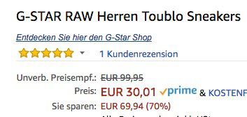 Fehler? G STAR RAW Herren Sneakers Toublo ab 30€ (statt 90€)   nur wenige Größen ab 42