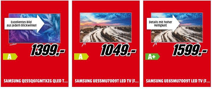 Media Markt Technik Deals   z.B. Panasonic TX 55EXW584 Fernseher für 699€ (statt 999€)