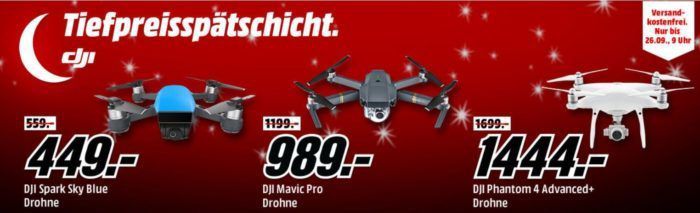 Media Markt DJI Drohnen Tiefpreisspätschicht   z.B. DJI Spark Sky Blue Drohne für 449€