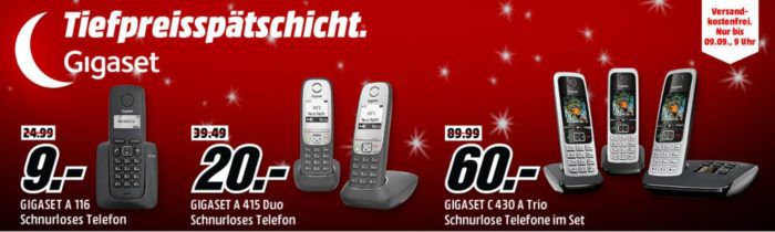 Media Markt Gigaset Tiefpreisspätschicht   günstige Schnurlostelefone   z.B.Gigaset A 116 statt 20€ für 9€