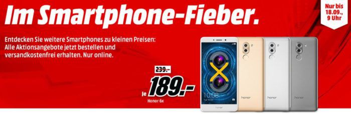 Media Markt Smartphone Fieber: z.B HONOR 6X 32 GB für 189€