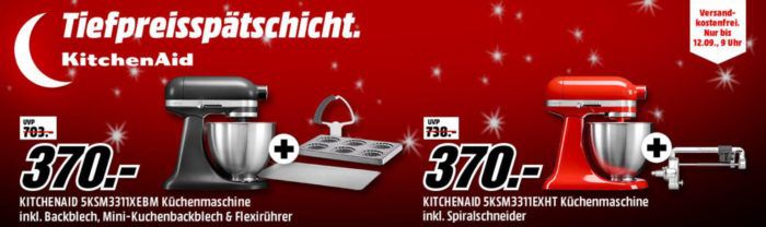 Media Markt KitchenAid Tiefpreisspätschicht   KitchenAid Artisan mini mit Zubehör Bundle statt 519€ für 370€