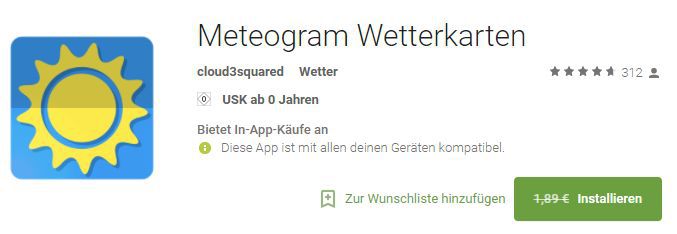 Meteogram Wetterkarten (Android) gratis statt 1,89€