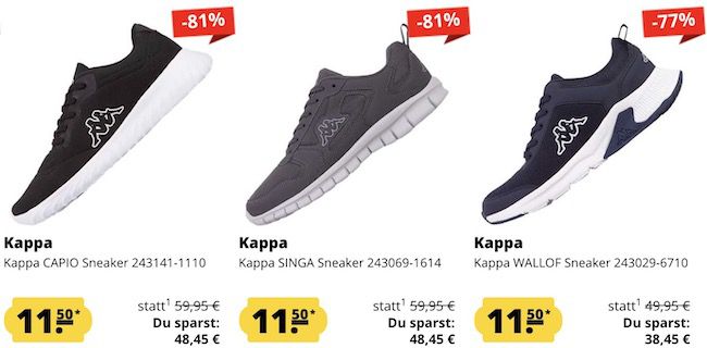 Viele verschiedene Kappa Sneaker je 11,50€ + 5€ Gutschein ab 60€