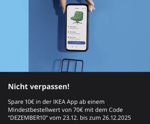 🪑 10€ IKEA Gutschein mit nur 70€ MBW