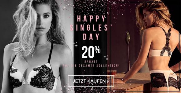 Hunkemöller Single Day: 20% auf fast Alles   günstige BHs, Slips, Nachtwäsche, Bikinis .....