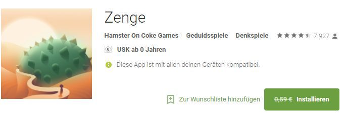 Zenge (Android) gratis statt 0,59€