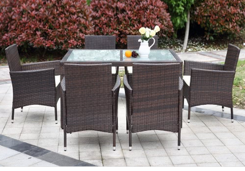 iKayaa   7tlg Garten & Terrassenmöbel Set aus Rattan in Dunkelbraun für 182€ (statt ~300€)