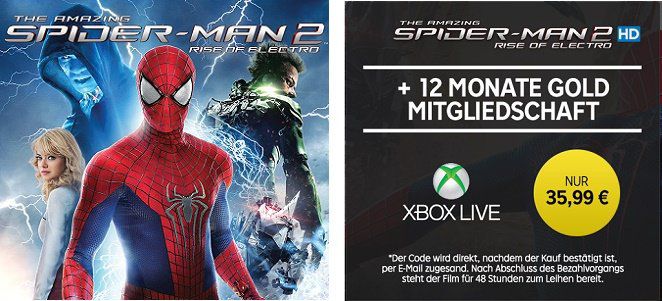 12 Monate Xbox Live Gold + The Amazing Spider Man 2 HD Stream für 35,99€