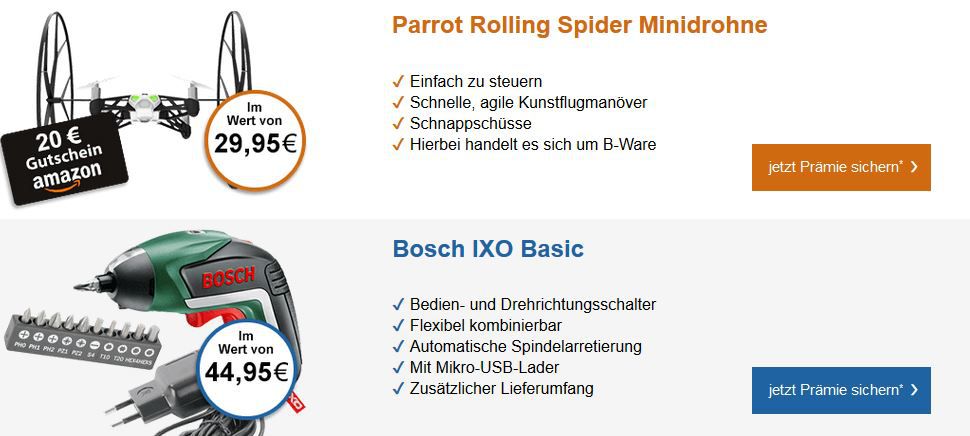 Bosch IXO Basic Akkuschrauber oder Parrot Rolling Spider Minidrohne, oder 30€ Amazon Gutscheine* für 4,90€   genau lesen!