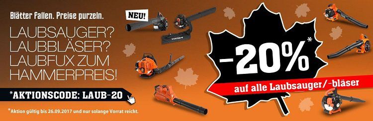 20% Rabatt auf Fuxtec Laubbläser + VSK frei ab 50€   z.B. 2 in 1 Laubbläser für 95,20€ (statt 126€)