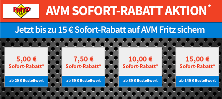 AVM Fritz! mit bis zu 15€ Sofortrabatt   z.B. FRITZ!Fon C5 Duo Set für 100€ (statt 120€)