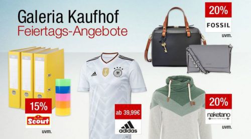 Galeria Kaufhof Feiertags Angebote: 15% Rabatt auf Gesellschaftsspiele, Damenfashin   20% auf Sportartikel, Pfannen uvam.