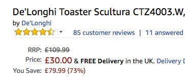 Ausverkauft! DeLonghi Toaster Scultura CTZ4003 mit elektronischer Regulierung und Lift Funktion für 40,61€ (statt 127€)
