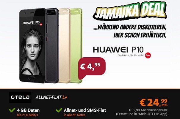 Huawei P10 für 4,95€ + Vodafone Allnet Flat mit 4GB für 24,99€ mtl.