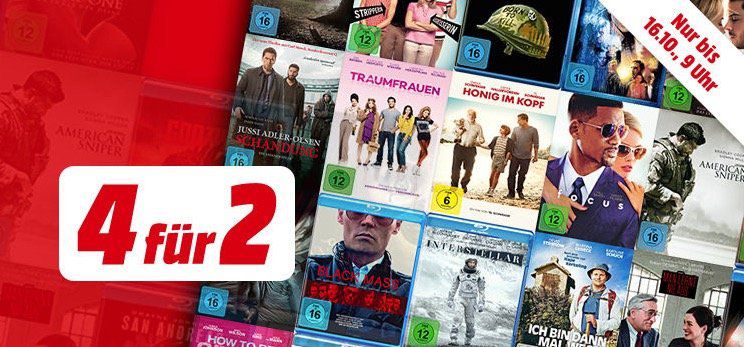4 für 2 Aktion für Blu rays und DVDs beim Media Markt