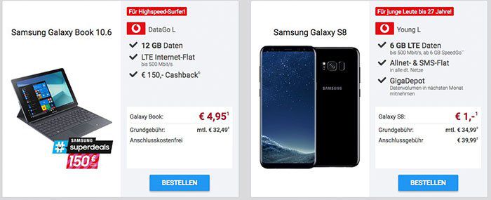 Glorreiche Samsung Deals bei Sparhandy   z.B. Vodafone 12GB LTE + Galaxy Book für 634,71€ (Wert Galaxy Book 650€)