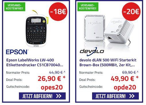 20 Jahre Office Partner mit bis zu 150€ Rabatt   z.B. Devolo DLAN 500 Starterkit für 49,90€ (statt 75€)