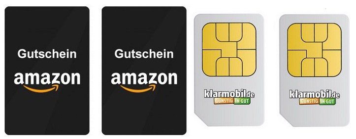 2 klarmobil Spartarife ohne Grundgebühr (Schubladenvertrag) für 5,85€ + 30€ Amazon Gutschein (oder viele andere Prämien)