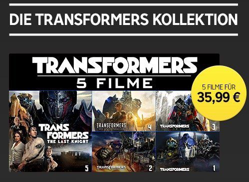 Transformers Kollektion (Teil 1 bis 5) in HD für 35,99€