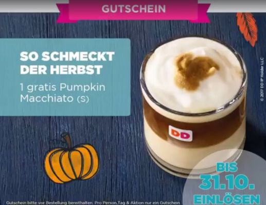 Gratis Pumpkin Macchiato bei Dunkin Donuts (App erforderlich)