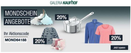 20% Rabatt div. Sportmarken, Herren  u. Kinderwäsche, ZWILLING (Messer & Co.)  uvm.   Galeria Kaufhof Mondschein Angebote