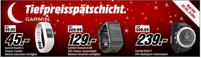 Media Markt Garmin Tiefpreisspätschicht: günstige Fintness & Actifity Tracker z.B.  GARMIN Vivofit 3 für 45€