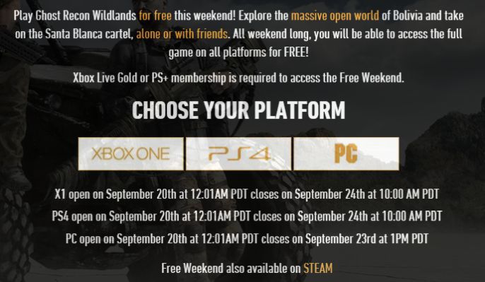 Ghost Recon Wildlands (PC, PS4, Xbox One) gratis spielbar vom 20. bis 23. September