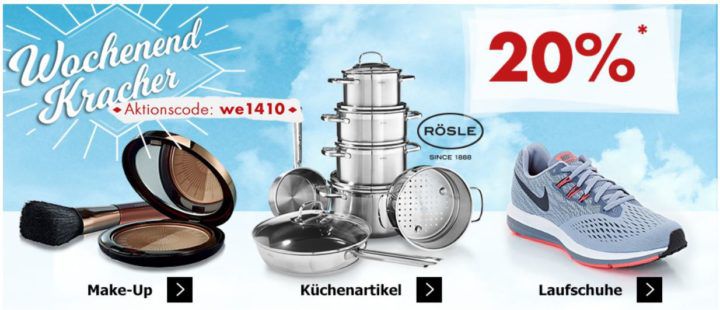 Karstadt Weekend Kracher: 20% auf RÖSLE Küchenartikel, Laufschuhe, Make up und mehr