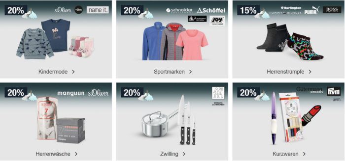 20% Rabatt div. Sportmarken, Herren  u. Kinderwäsche, ZWILLING (Messer & Co.)  uvm.   Galeria Kaufhof Mondschein Angebote