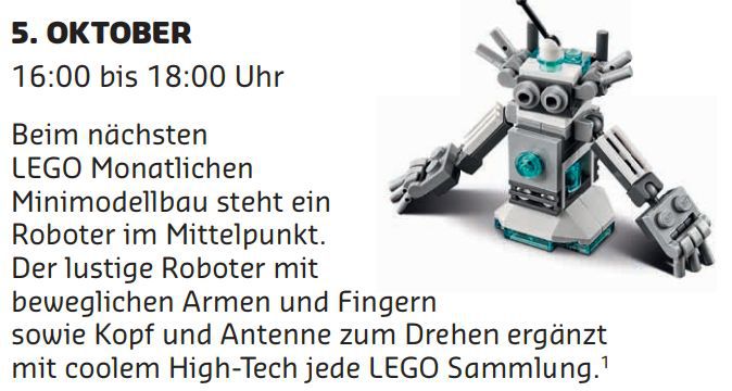 Gratis Lego Mini Bauaktion Oktober – nur am 05.10 in teilnehmenden Lego Stores