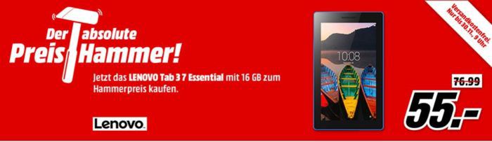 Lenovo TAB3 7 Essential   7 Zoll Tablet mit 16GB statt 77€ für 55€