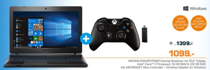 Medion Erazer P6681   15,6 Notebook mit i7 CPU + 512GB SSD + 1,5 TB Festplatte + XBox Game Controller statt 1.285€ für 1.099€