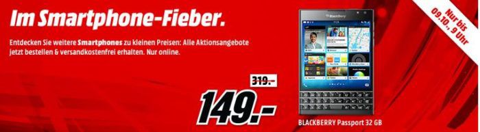 Media Markt Smartphone Fieber: z.B. BLACKBERRY Passport 32 GB statt 186€ für 149, €
