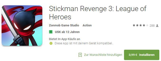 Stickman Revenge 3: League of Heroes (Android) gratis statt 3,99€