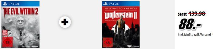 The Evil Within 2 + Wolfenstein II: Welcome to Amerika für 88€ im Media Markt Dienstag Sale